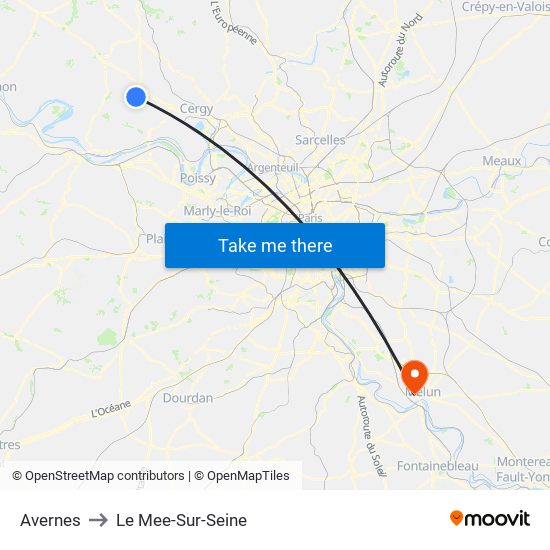 Avernes to Le Mee-Sur-Seine map