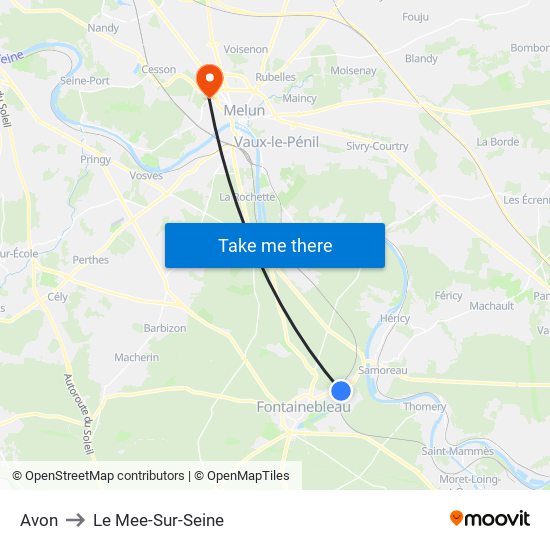 Avon to Le Mee-Sur-Seine map