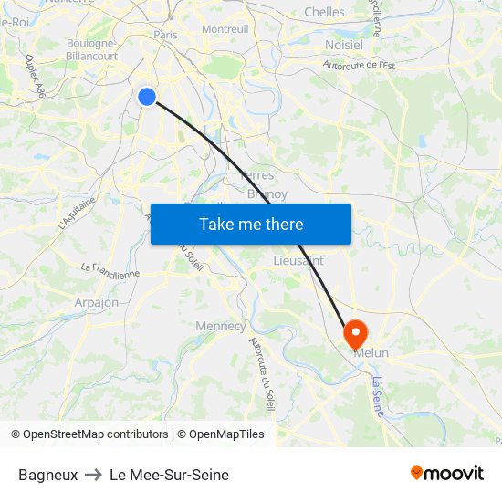 Bagneux to Le Mee-Sur-Seine map