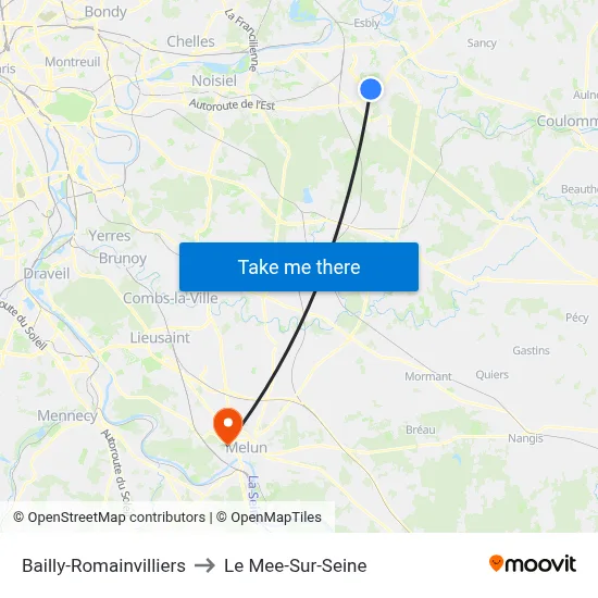 Bailly-Romainvilliers to Le Mee-Sur-Seine map