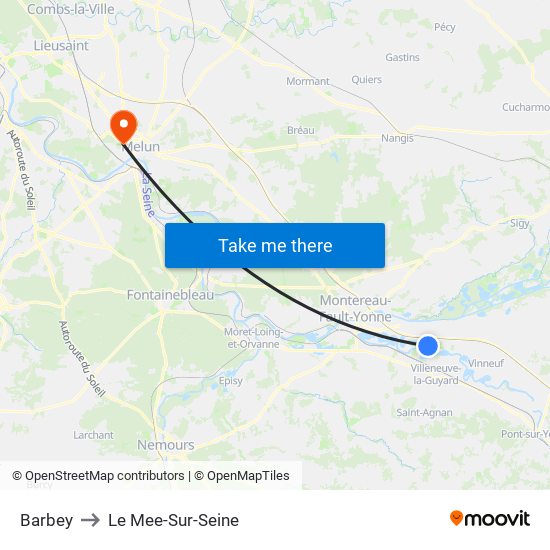 Barbey to Le Mee-Sur-Seine map
