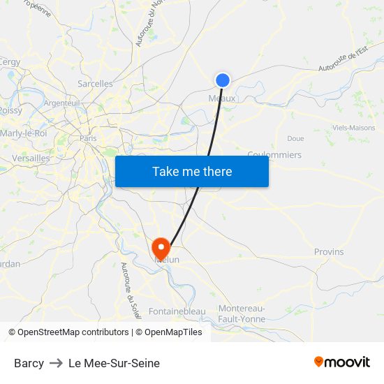 Barcy to Le Mee-Sur-Seine map