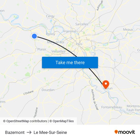 Bazemont to Le Mee-Sur-Seine map