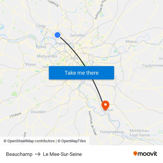 Beauchamp to Le Mee-Sur-Seine map