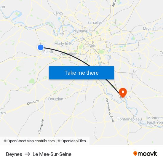 Beynes to Le Mee-Sur-Seine map