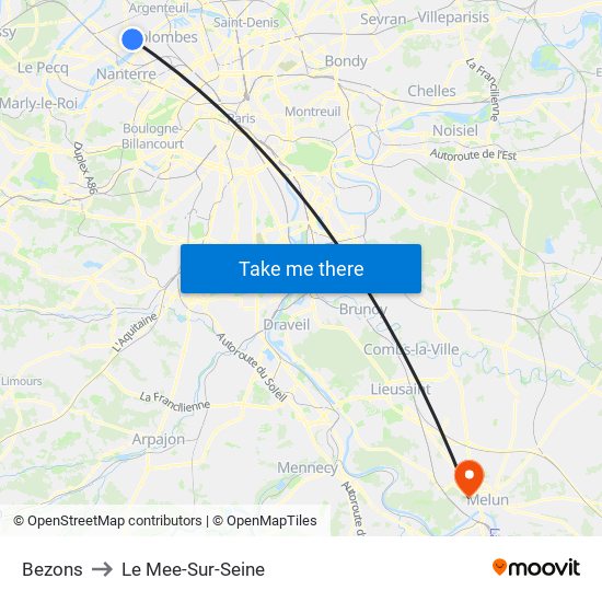 Bezons to Le Mee-Sur-Seine map