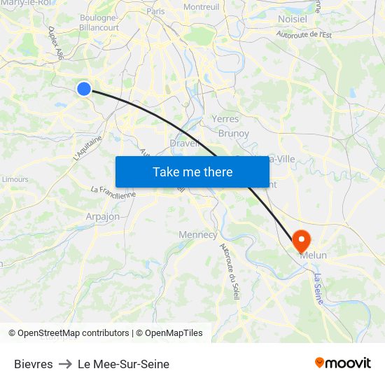 Bievres to Le Mee-Sur-Seine map
