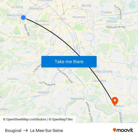 Bougival to Le Mee-Sur-Seine map