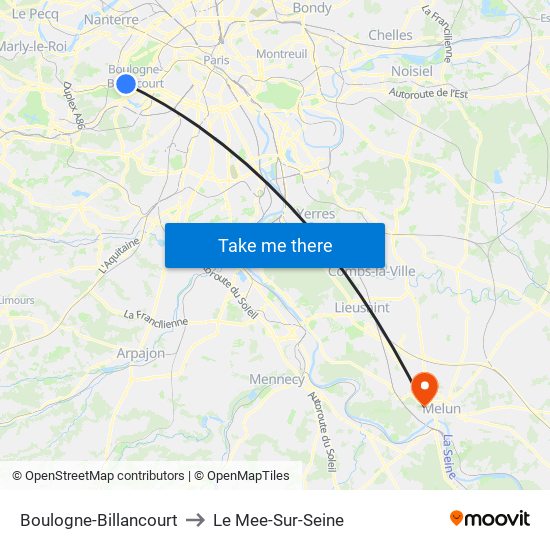 Boulogne-Billancourt to Le Mee-Sur-Seine map