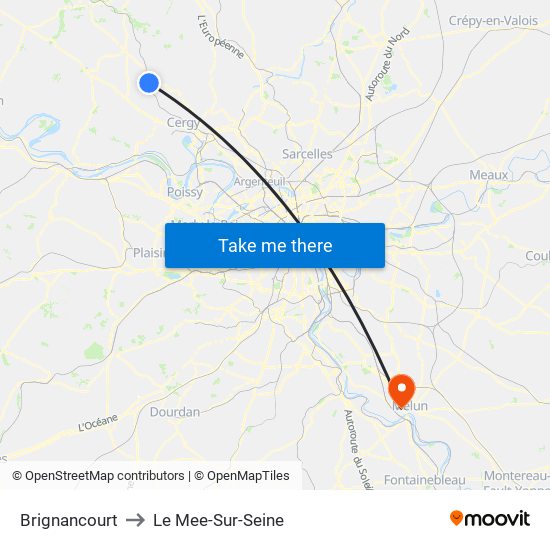 Brignancourt to Le Mee-Sur-Seine map