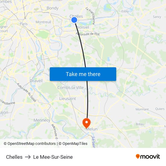 Chelles to Le Mee-Sur-Seine map