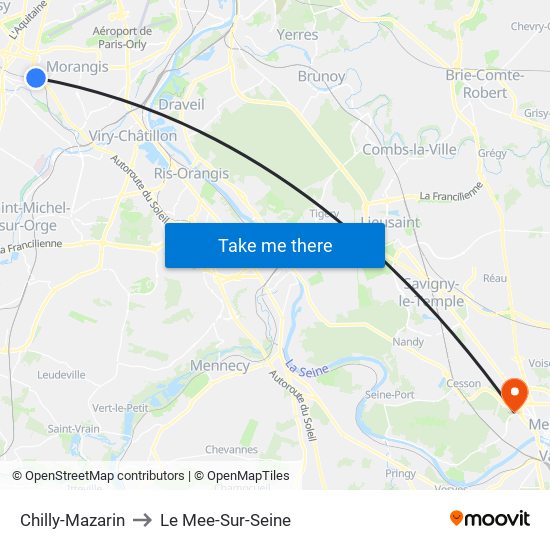 Chilly-Mazarin to Le Mee-Sur-Seine map