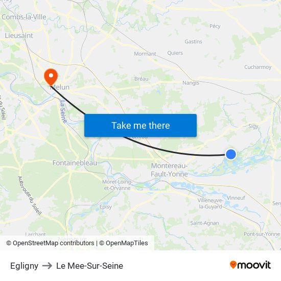 Egligny to Le Mee-Sur-Seine map
