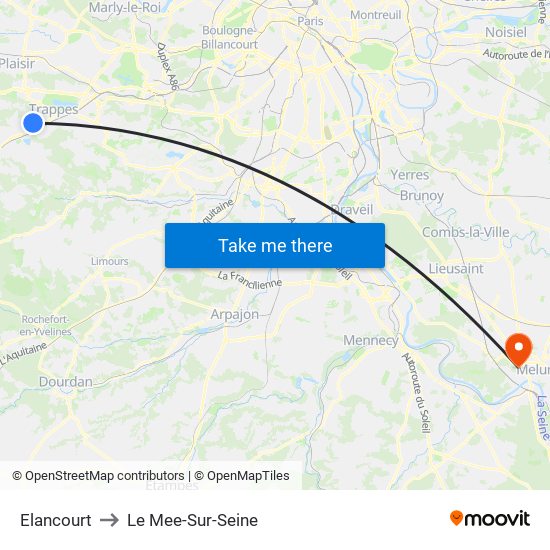 Elancourt to Le Mee-Sur-Seine map