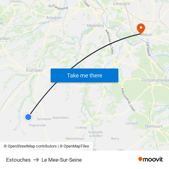 Estouches to Le Mee-Sur-Seine map