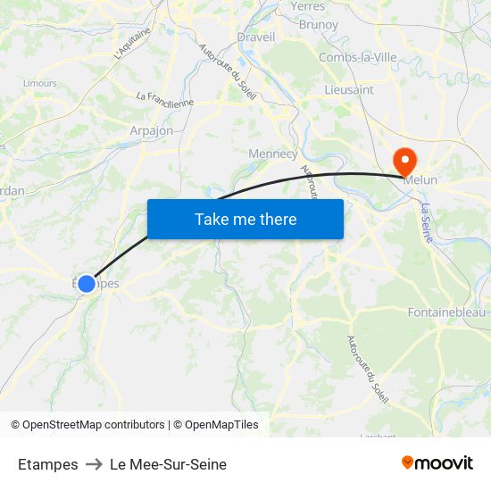 Etampes to Le Mee-Sur-Seine map