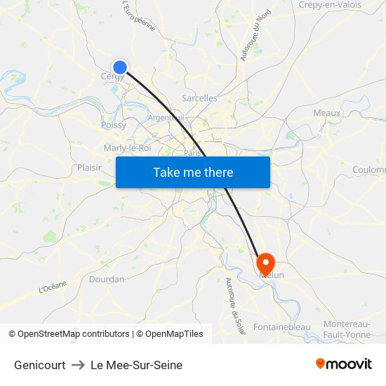 Genicourt to Le Mee-Sur-Seine map
