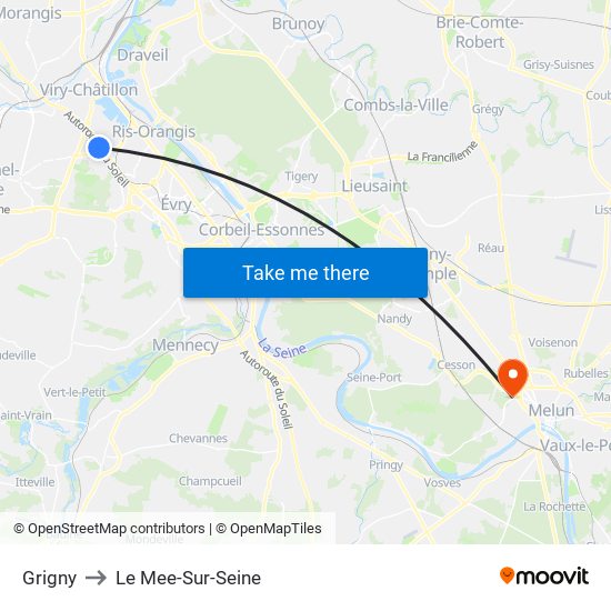 Grigny to Le Mee-Sur-Seine map