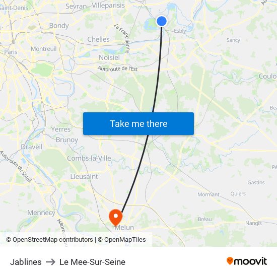 Jablines to Le Mee-Sur-Seine map