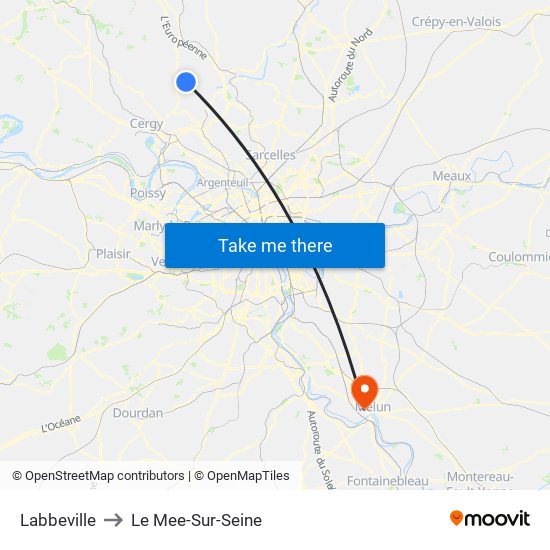 Labbeville to Le Mee-Sur-Seine map