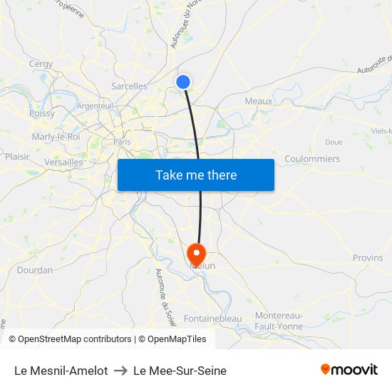 Le Mesnil-Amelot to Le Mee-Sur-Seine map