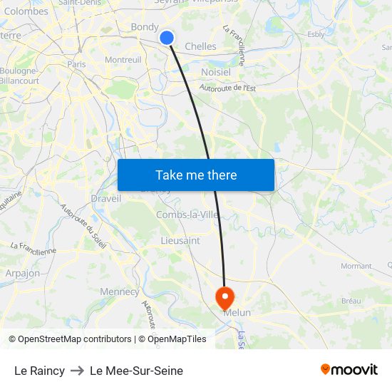 Le Raincy to Le Mee-Sur-Seine map