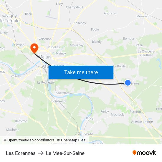 Les Ecrennes to Le Mee-Sur-Seine map