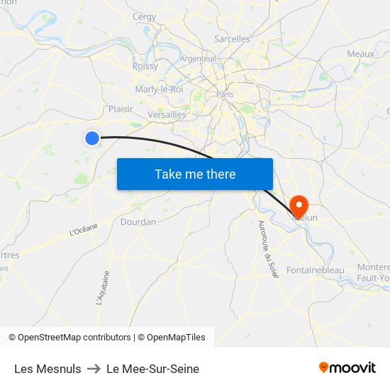 Les Mesnuls to Le Mee-Sur-Seine map