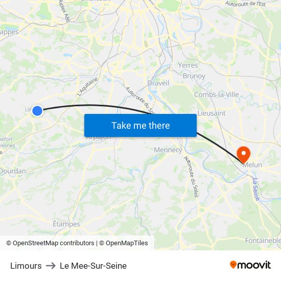 Limours to Le Mee-Sur-Seine map