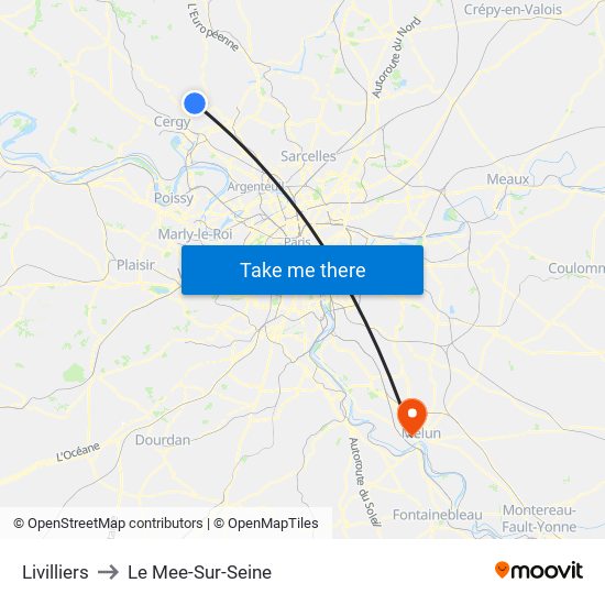 Livilliers to Le Mee-Sur-Seine map