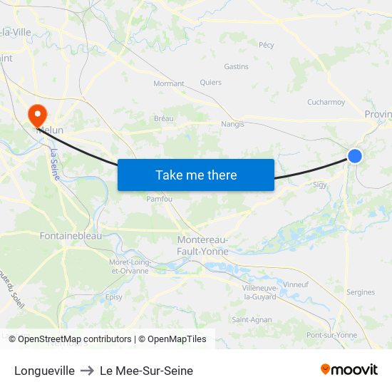 Longueville to Le Mee-Sur-Seine map