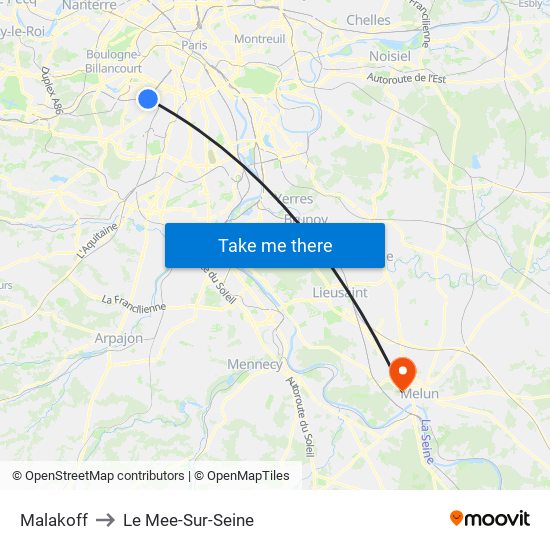 Malakoff to Le Mee-Sur-Seine map