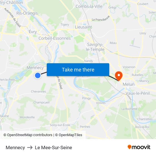 Mennecy to Le Mee-Sur-Seine map
