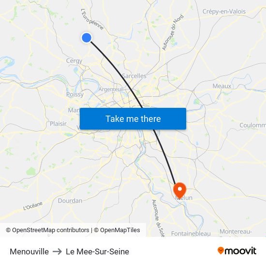 Menouville to Le Mee-Sur-Seine map