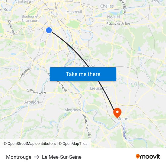 Montrouge to Le Mee-Sur-Seine map