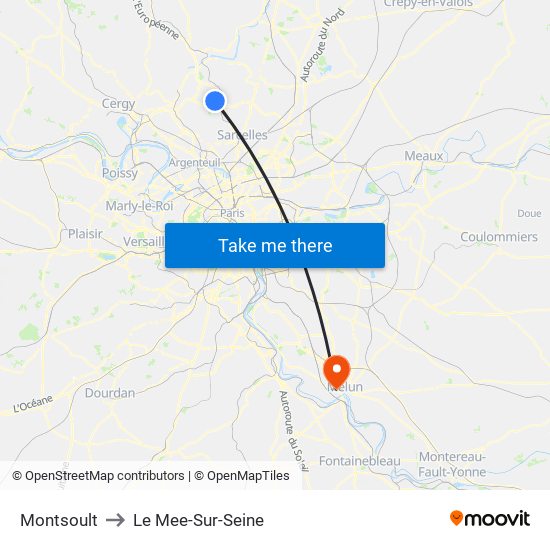 Montsoult to Le Mee-Sur-Seine map