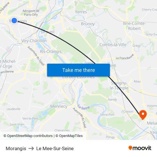 Morangis to Le Mee-Sur-Seine map