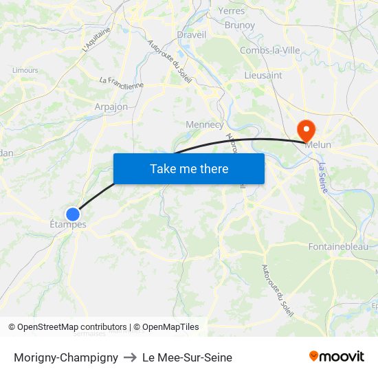 Morigny-Champigny to Le Mee-Sur-Seine map