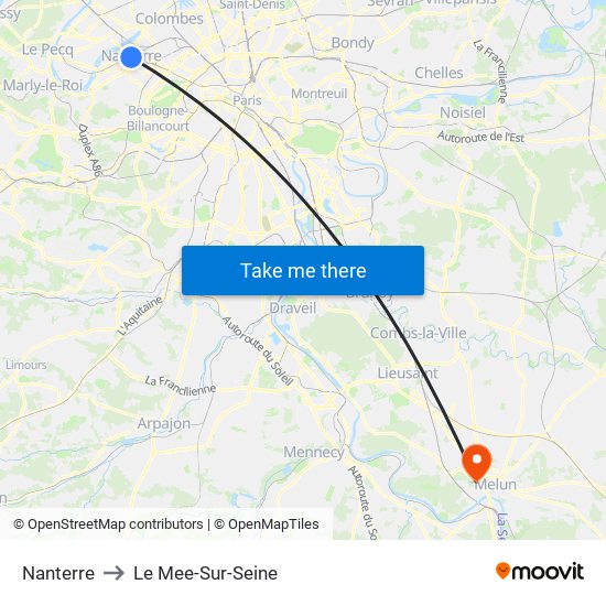 Nanterre to Le Mee-Sur-Seine map