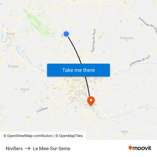 Nivillers to Le Mee-Sur-Seine map
