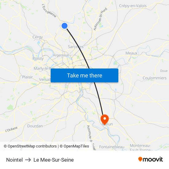 Nointel to Le Mee-Sur-Seine map