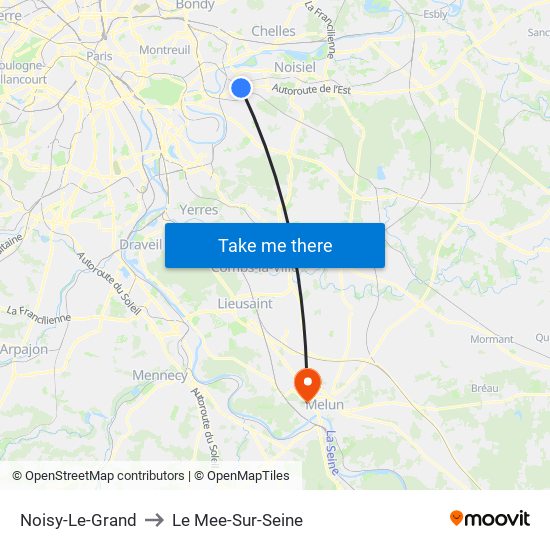 Noisy-Le-Grand to Le Mee-Sur-Seine map