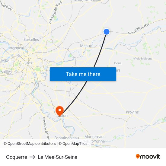 Ocquerre to Le Mee-Sur-Seine map