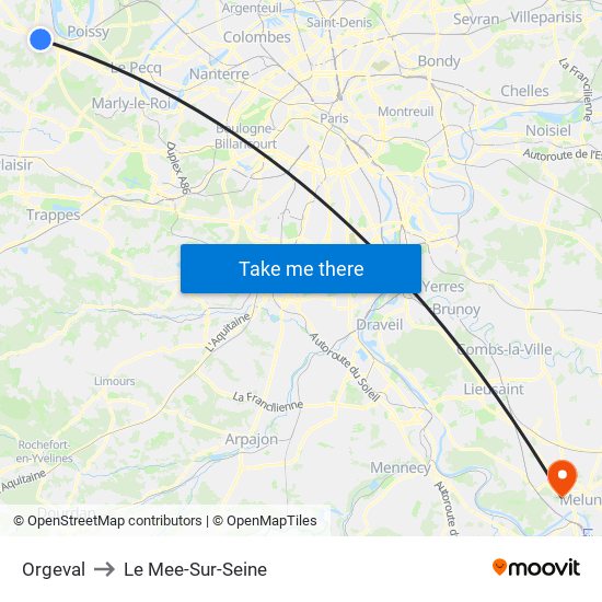 Orgeval to Le Mee-Sur-Seine map