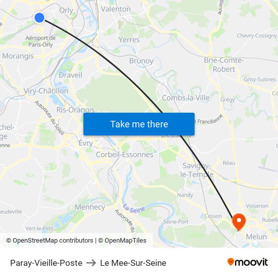 Paray-Vieille-Poste to Le Mee-Sur-Seine map