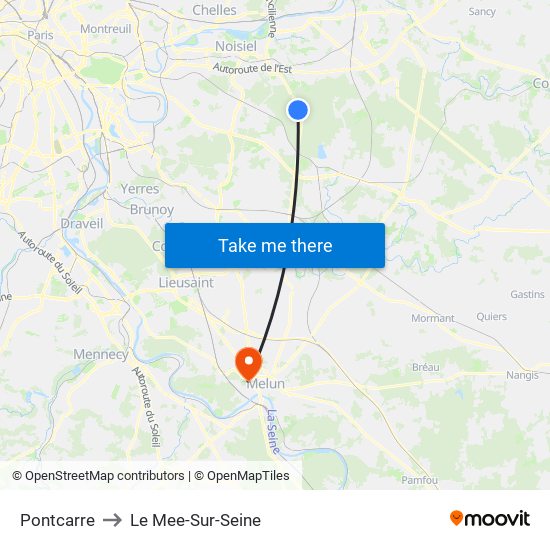 Pontcarre to Le Mee-Sur-Seine map