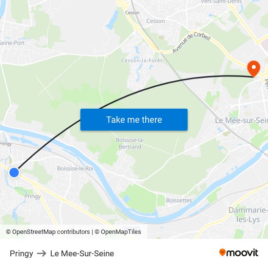 Pringy to Le Mee-Sur-Seine map