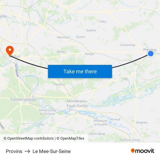 Provins to Le Mee-Sur-Seine map