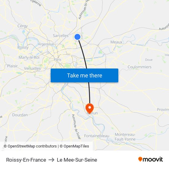 Roissy-En-France to Le Mee-Sur-Seine map