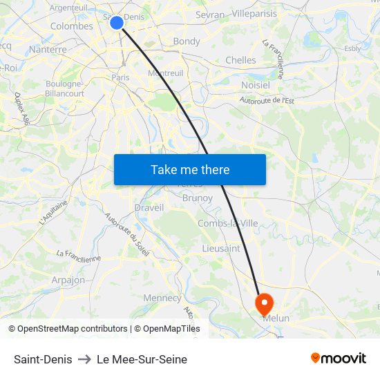 Saint-Denis to Le Mee-Sur-Seine map